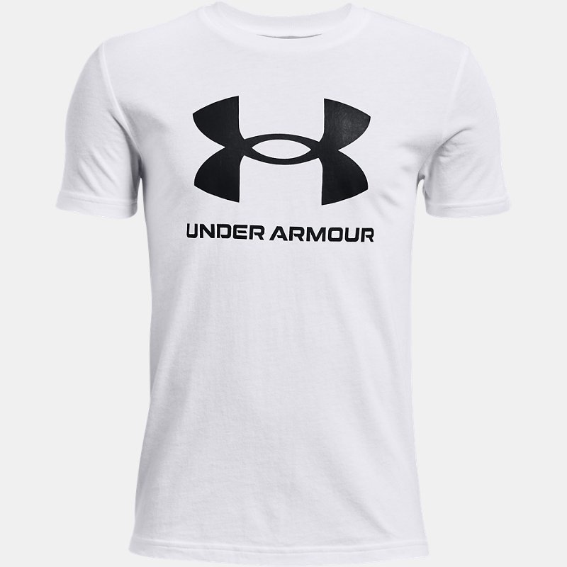 Jungen Under Armour Sportstyle Shirt mit Logo, kurzärmlig Weiß / Schwarz YXS (122 - 127 cm)